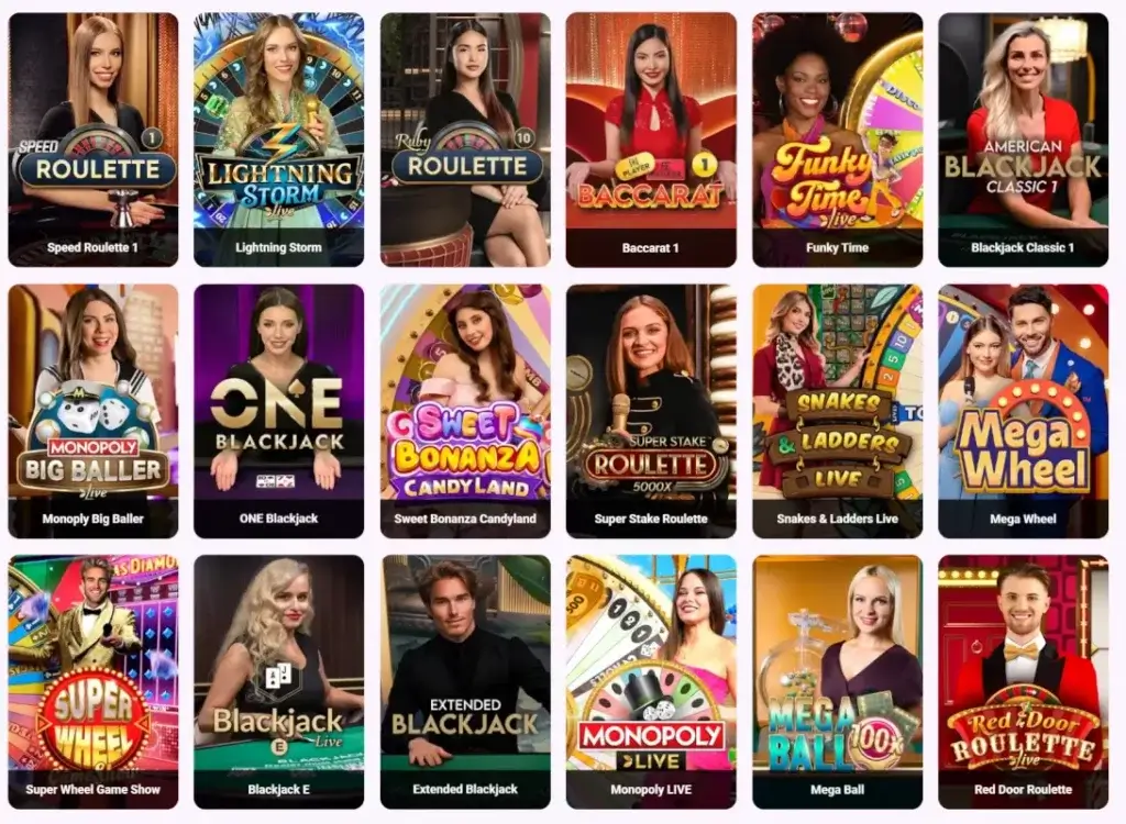 Screenshot of slotbox casino showing some live casino games inside the page live casino popular. it shows speed roulette, lightning storm, ruby roulette, baccarat, funky time, american blackjack, monopoly big baller, one blackjack, sweet bonanza candyland and more
