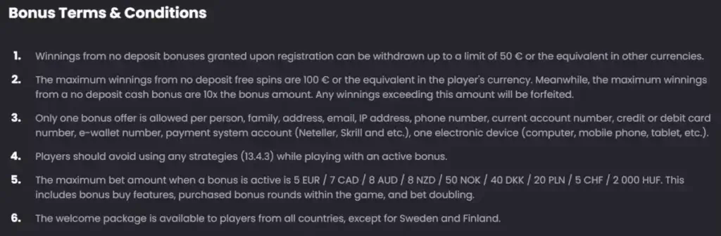 Image showing bonus terms at spinline casino
