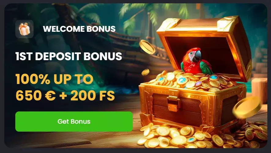 Image showing the first deposit bonus on spinline casino giving users 100% up to €650 + 200 free spins