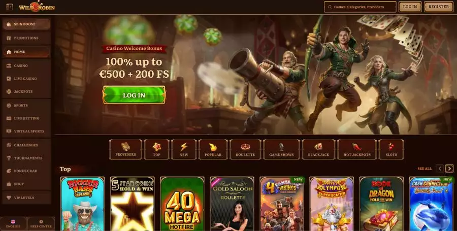 Wild Robin Casino Home Page