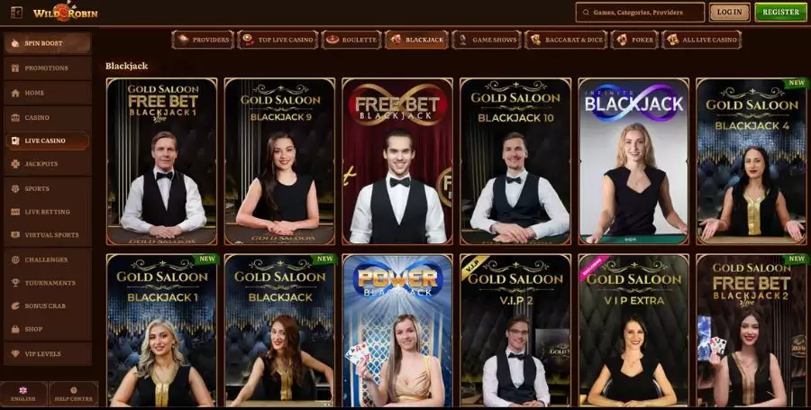Wild Robin Live Blackjack Selection