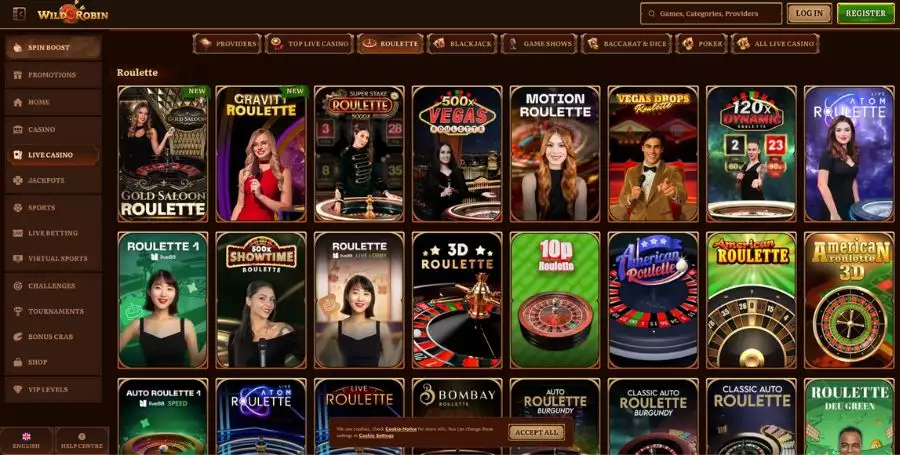 Wild Robin Live Roulette Selection