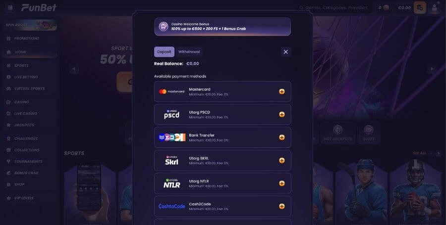FunBet Payment Methods
