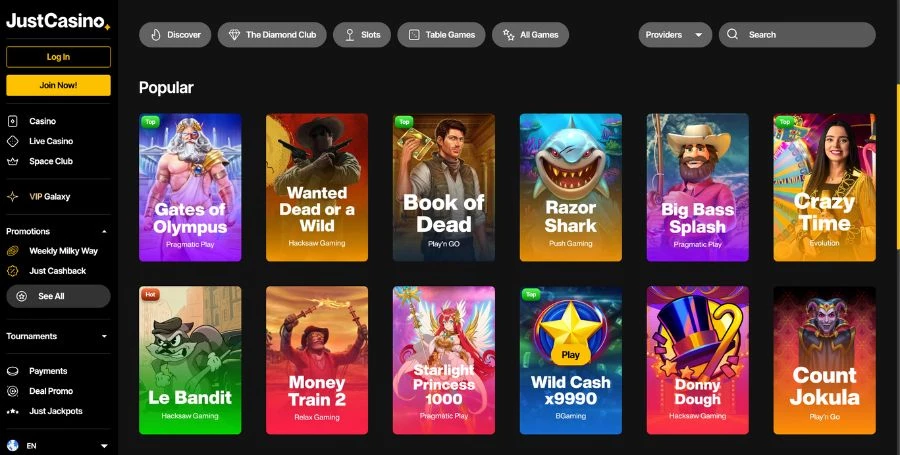 Game Selection at Just Casino