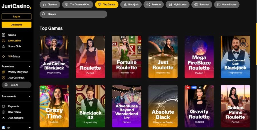 Just Casino Live Casino Games