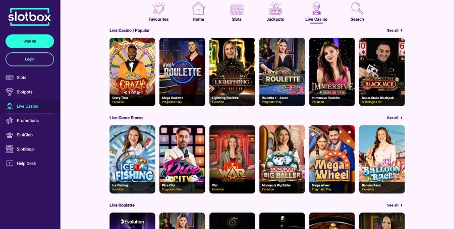 Slotbox Live Casino Games