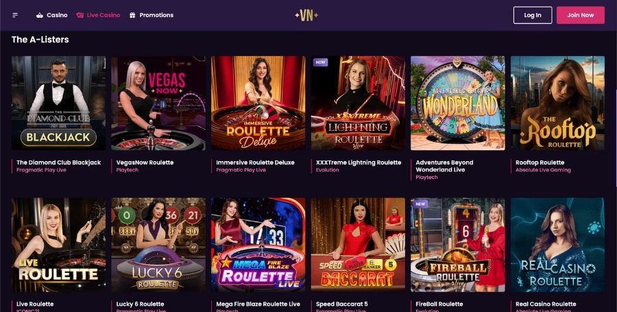 VegasNow Live Casino Games