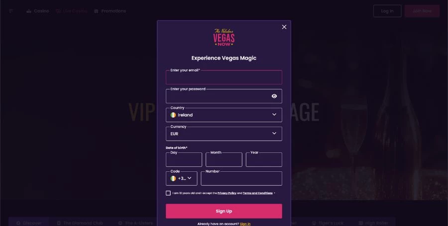 VegasNow Registration & Login
