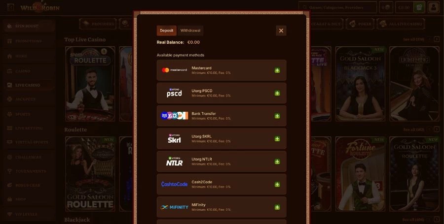 Wild Robin Payment Methods