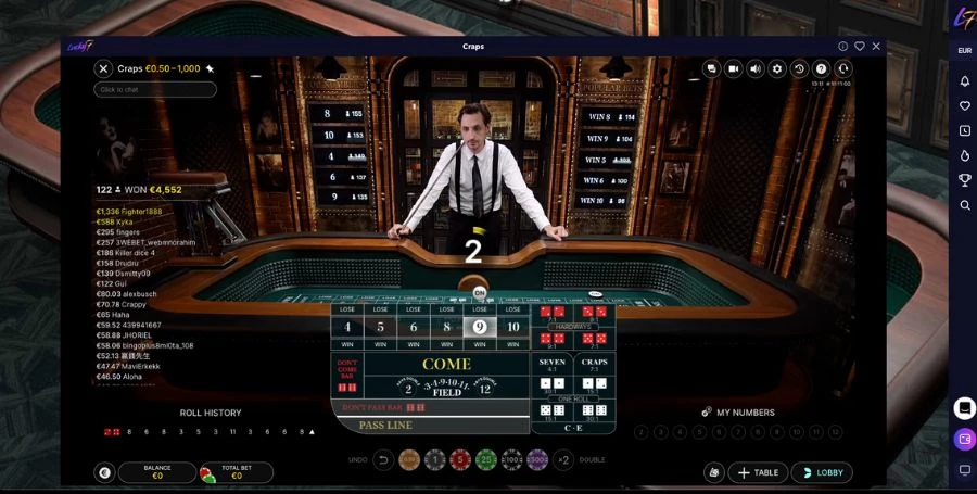Betting window in Evolution’s Craps