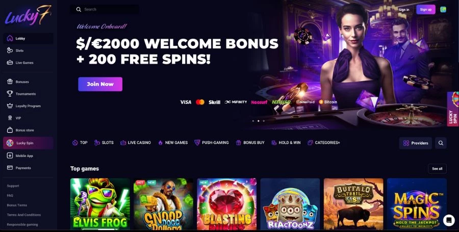 Lucky7even home page