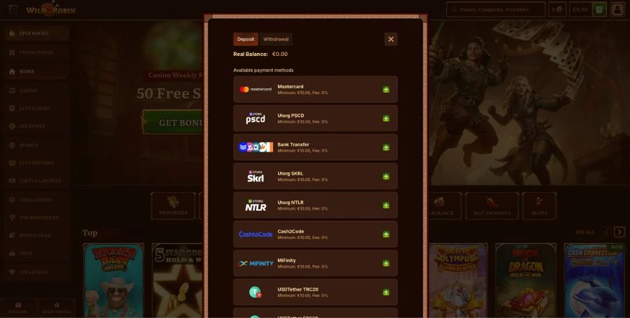Wild Robin Deposit Page