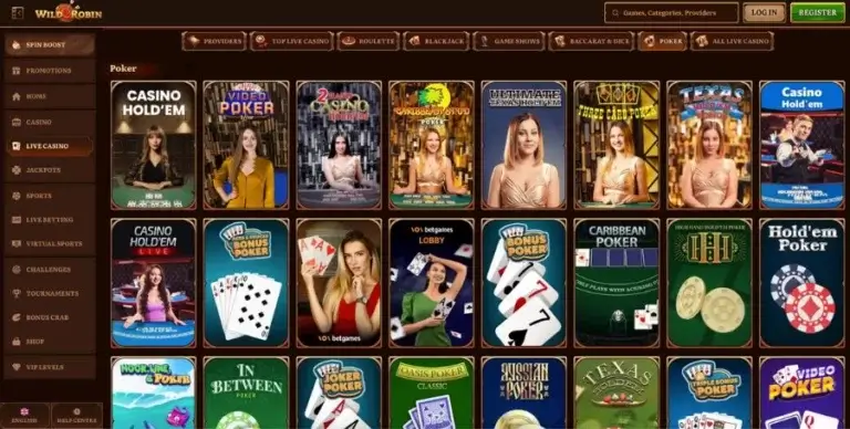 Wild Robin Live Poker Selection
