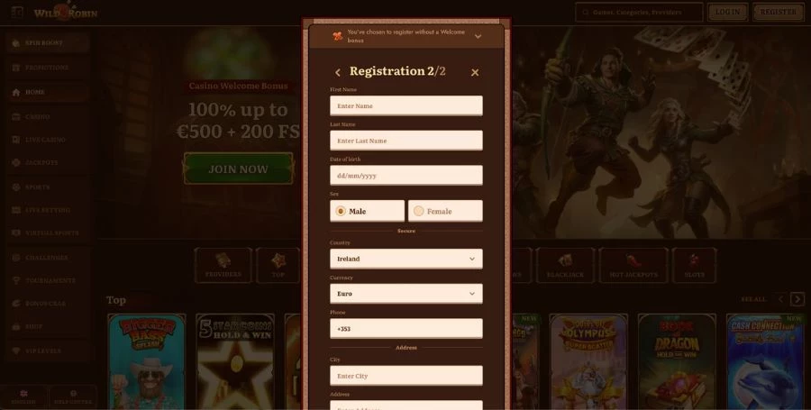 Wild Robin Registration Page