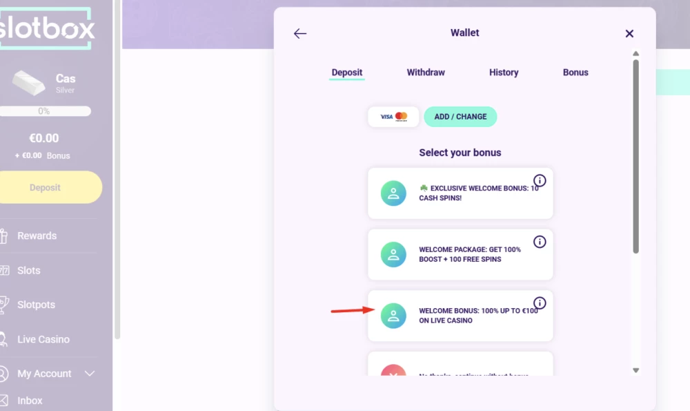 Exclusive Slotbox Live Casino Welcome Bonus