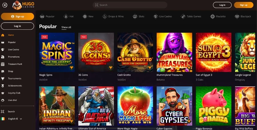Game Selection at Hugo Casino