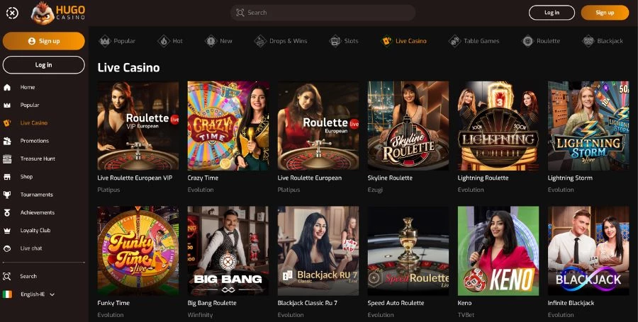 Hugo Casino Live Casino Games