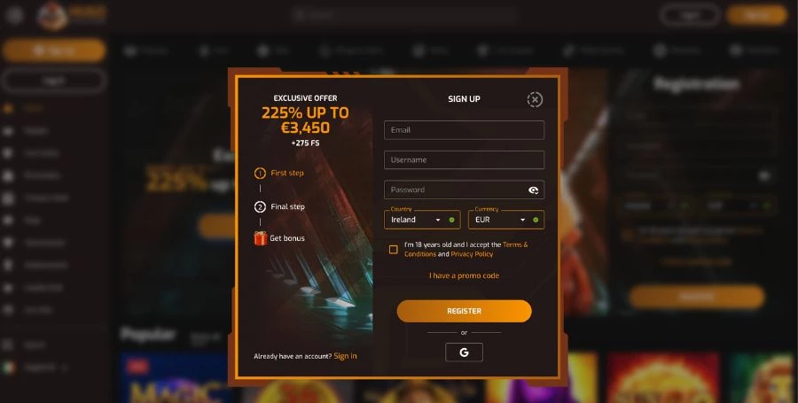 Hugo Casino Registration & Login