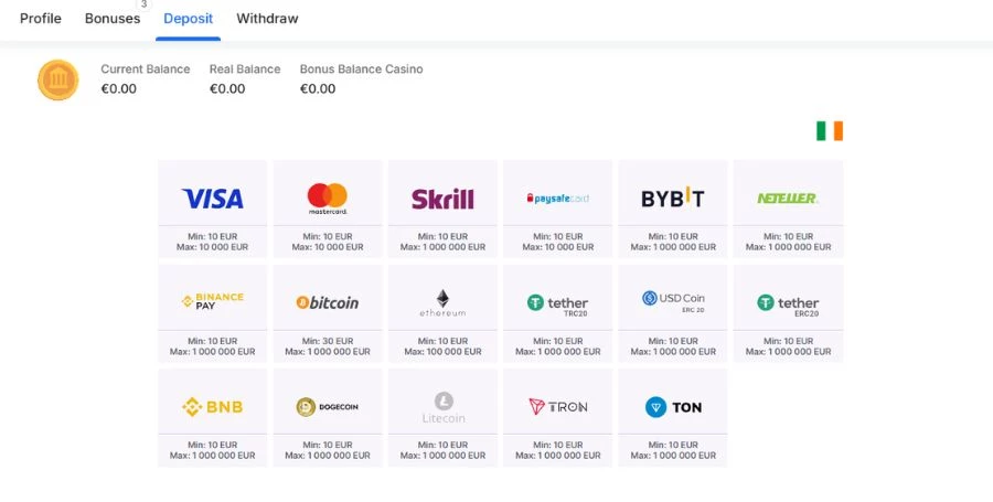 ICE Casino Payment Methods