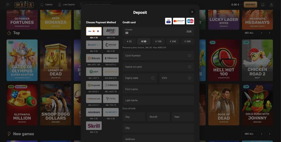 Slot Mafia Payment Methods
