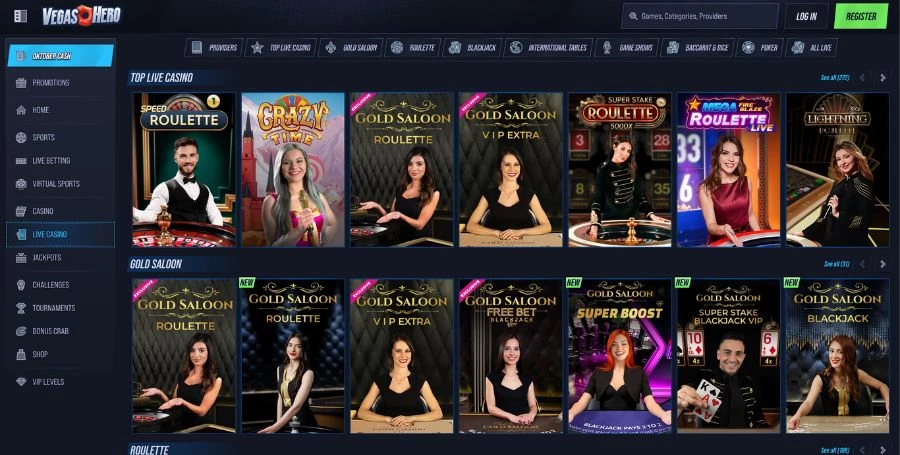 VegasHero Live Casino Games