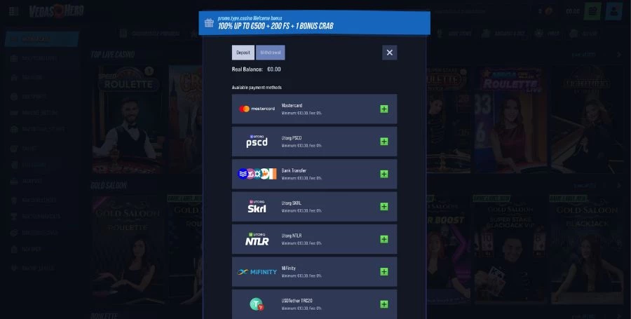 VegasHero Payment Methods