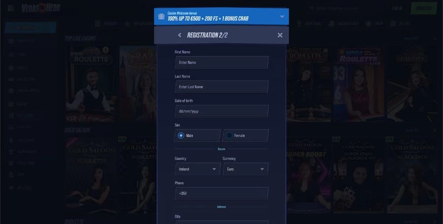 VegasHero Registration & Login