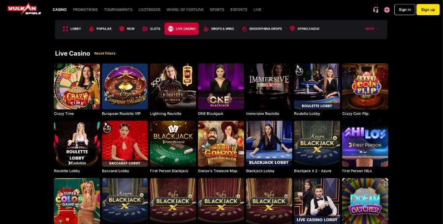 VulkanSpiele Live Casino Games