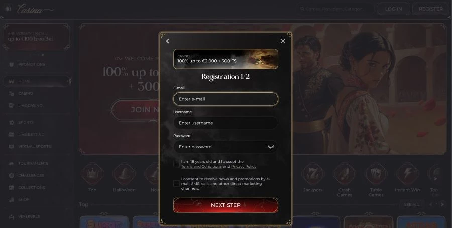 Casina Registration & Login