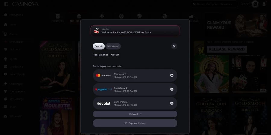 Casinova Revolut Payment