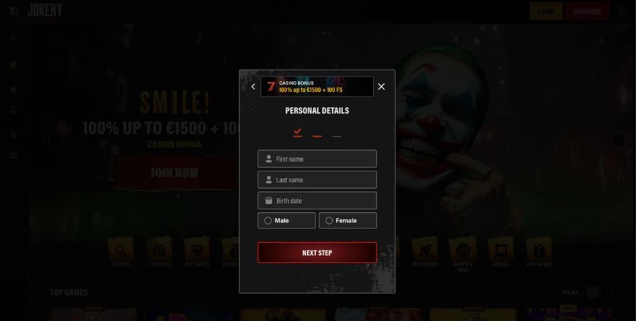 Jokery Registration & Login