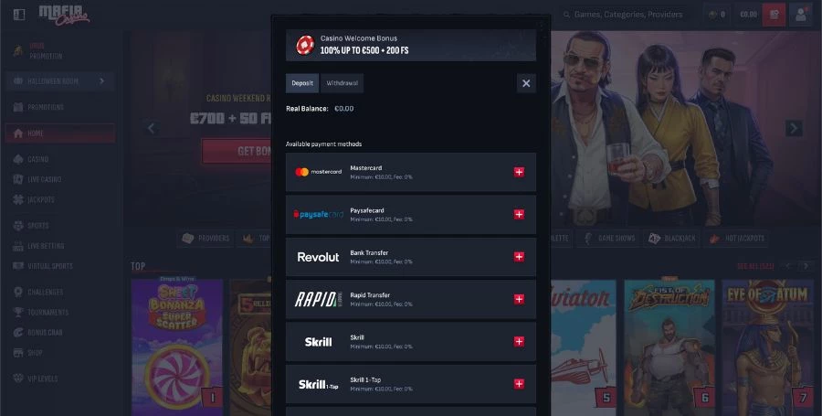 MafiaCasino Payment Methods