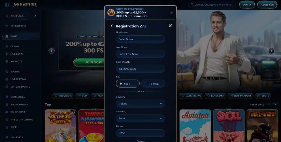 Millioner Registration & Login