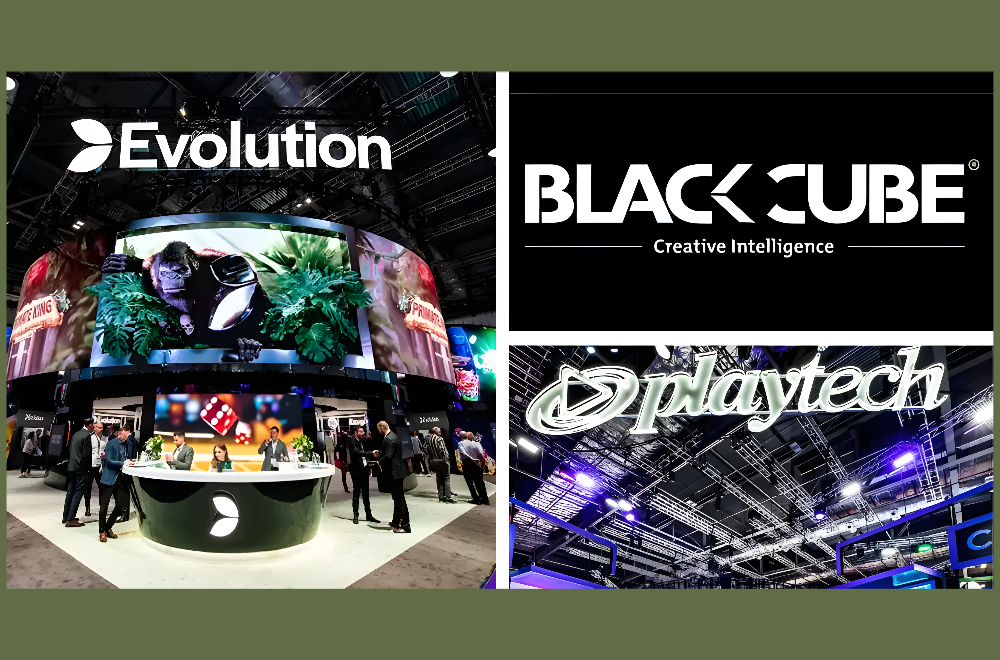 Montage of the Playtech, Evolution and Black Cube logos used to represent the parties named in the court filings concerning the covert investigation and licence-related allegations.