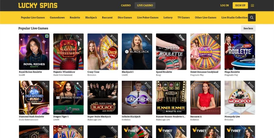 Lucky Spins Live Casino Games