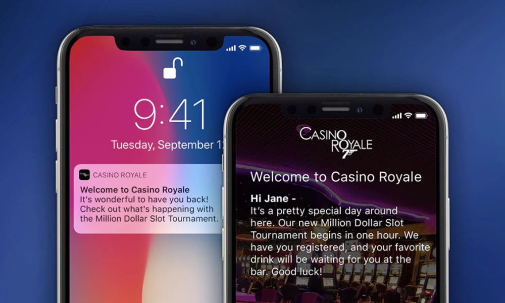 montage of push notifications for online casino offers on mobile phone.