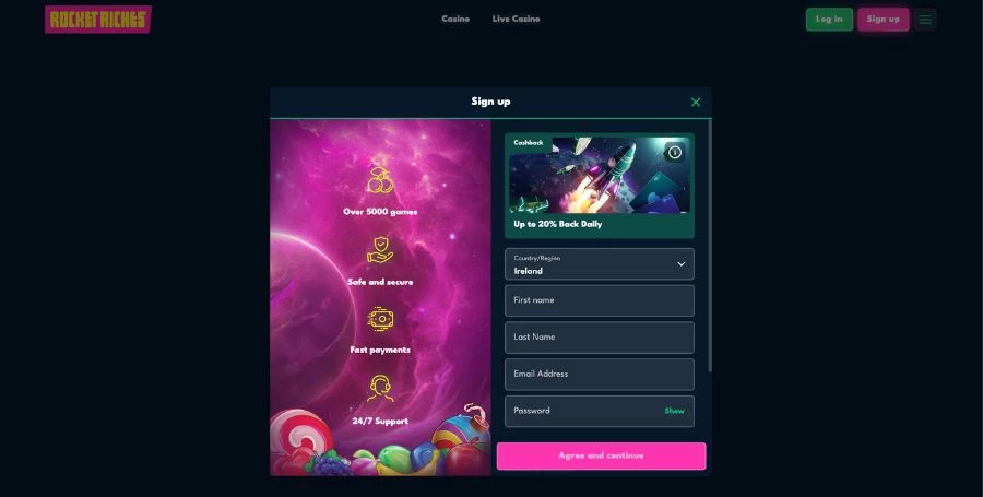 Rocket Riches Registration & Login