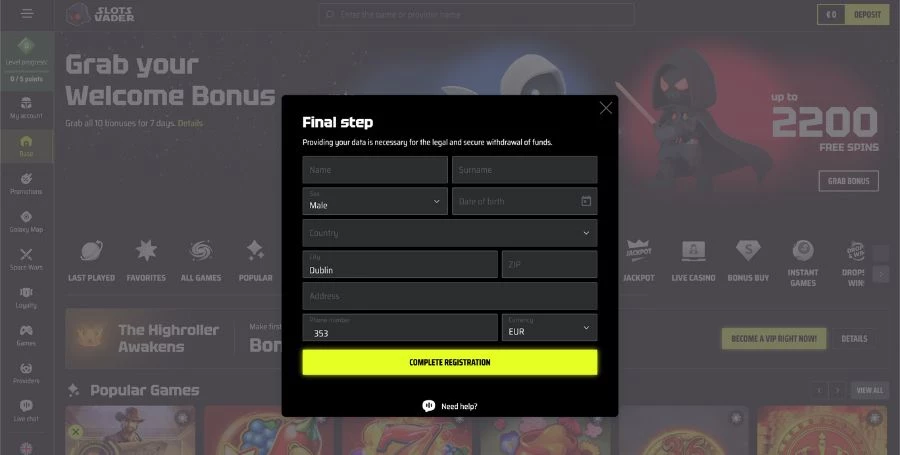 Slotsvader Registration & Login