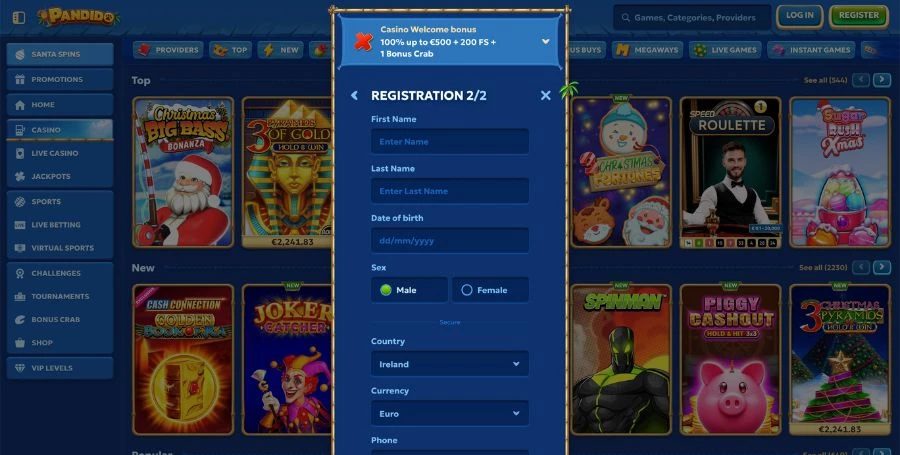 Pandido Registration & Login
