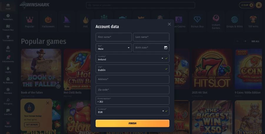WinShark Registration & Login