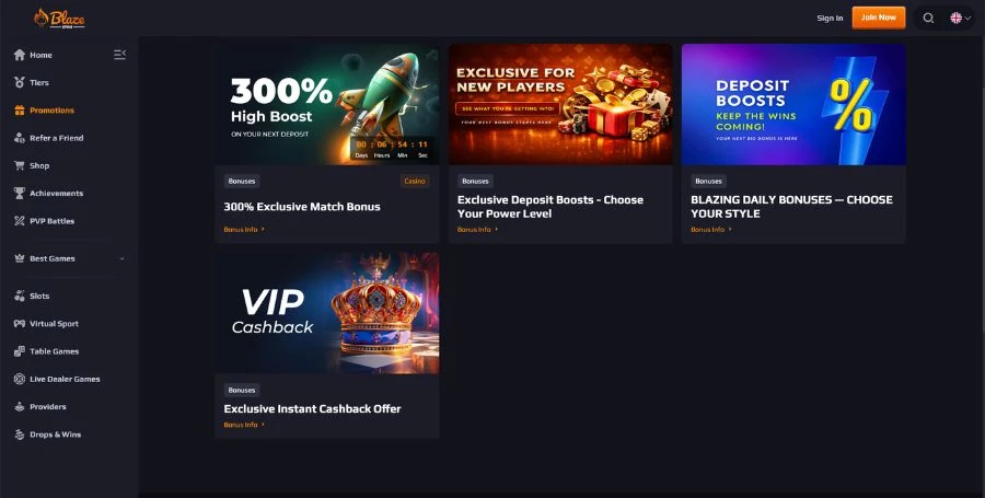 Blaze Spins Bonuses & Promotions