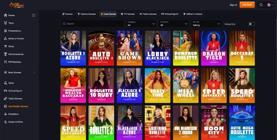 Blaze Spins Live Casino Games