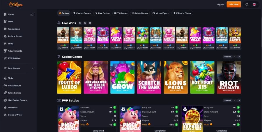 Game Selection at Blaze Spins